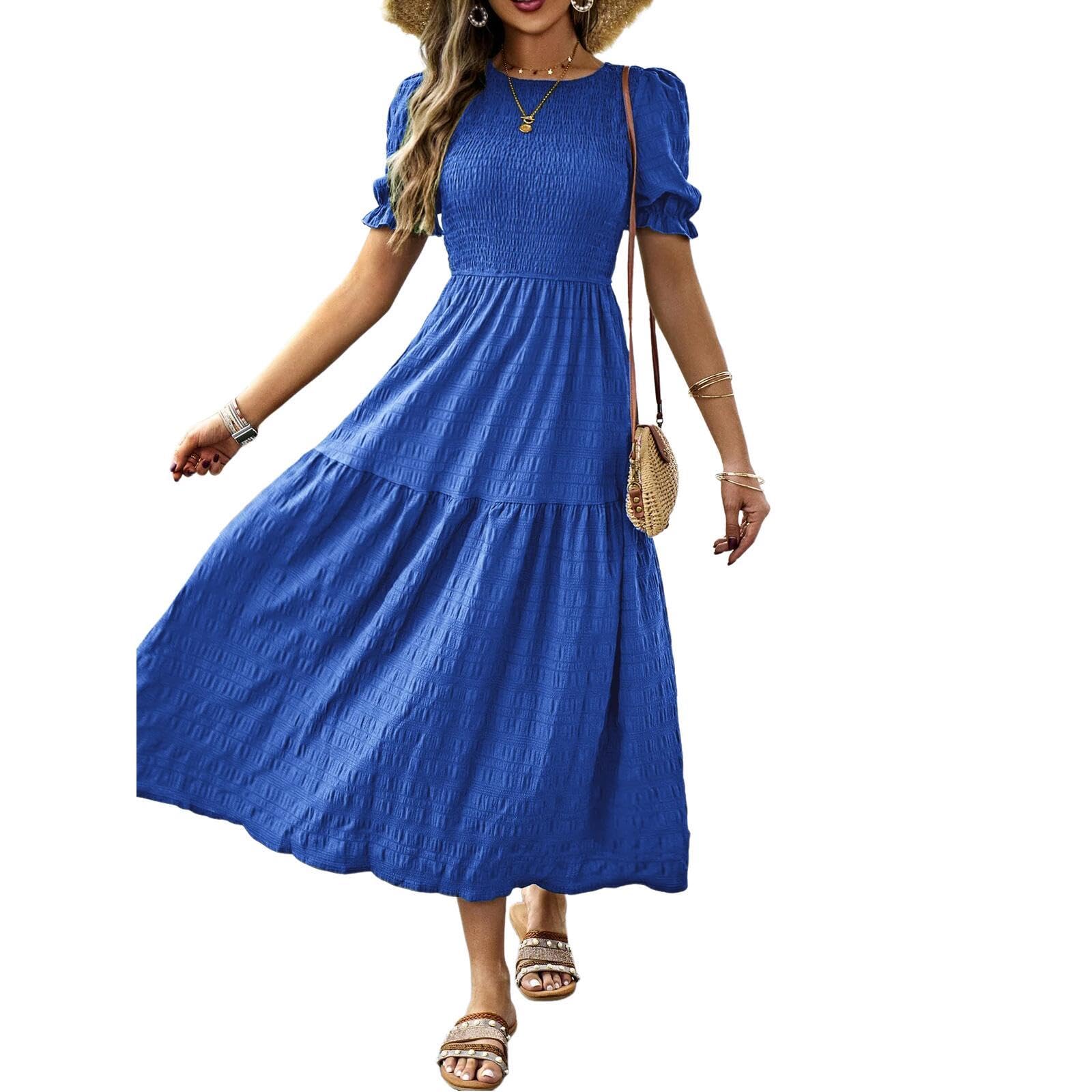 Damen-Maxikleid mit Rüschen Elegantes Freizeitkleid Frühling-Sommer-Mode Einfarbiger elastischer Maxirock