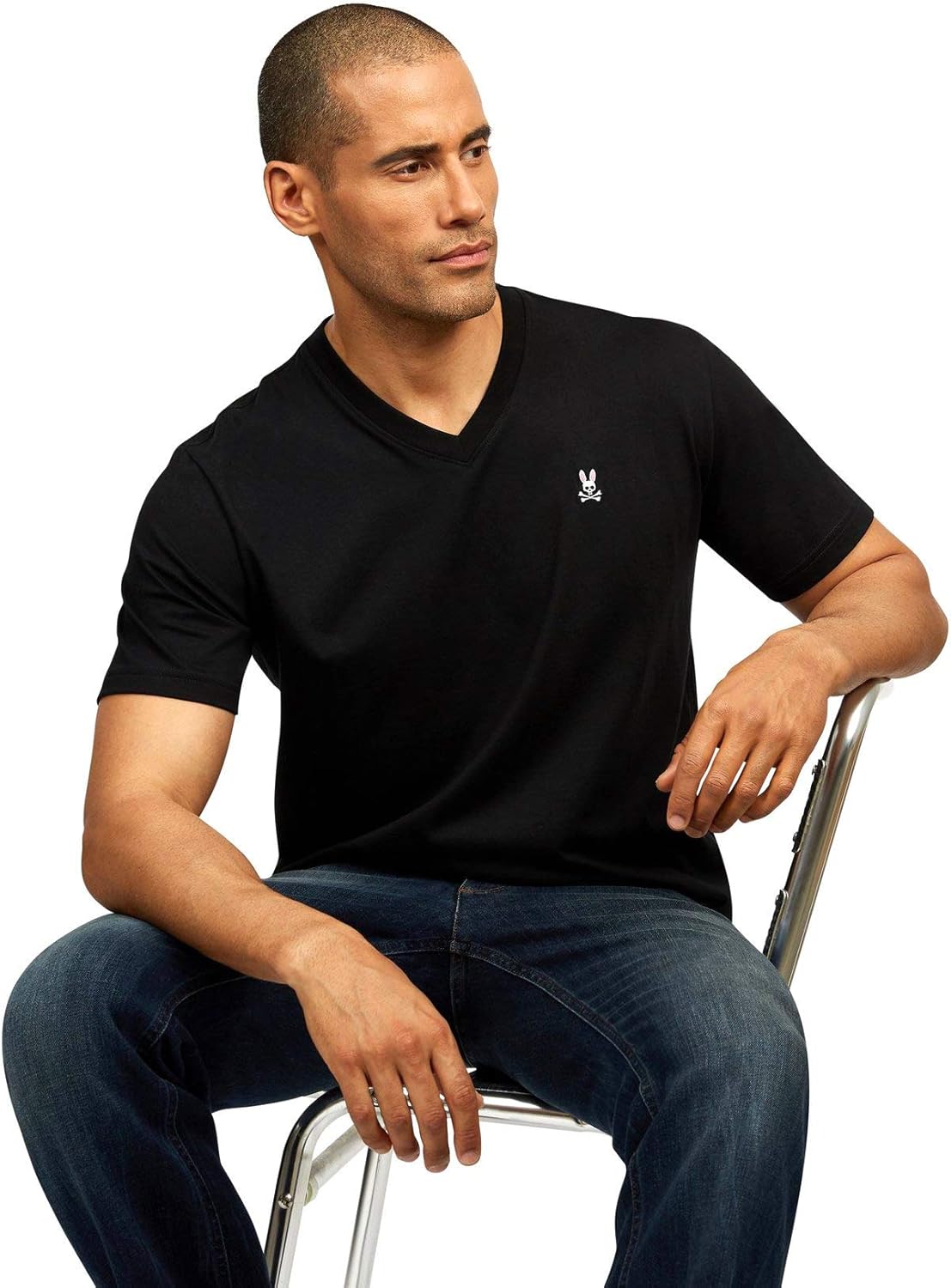 Psycho Bunny Men's Regular Fit Short Sleeve V Neck T-Shirt X-Small Black