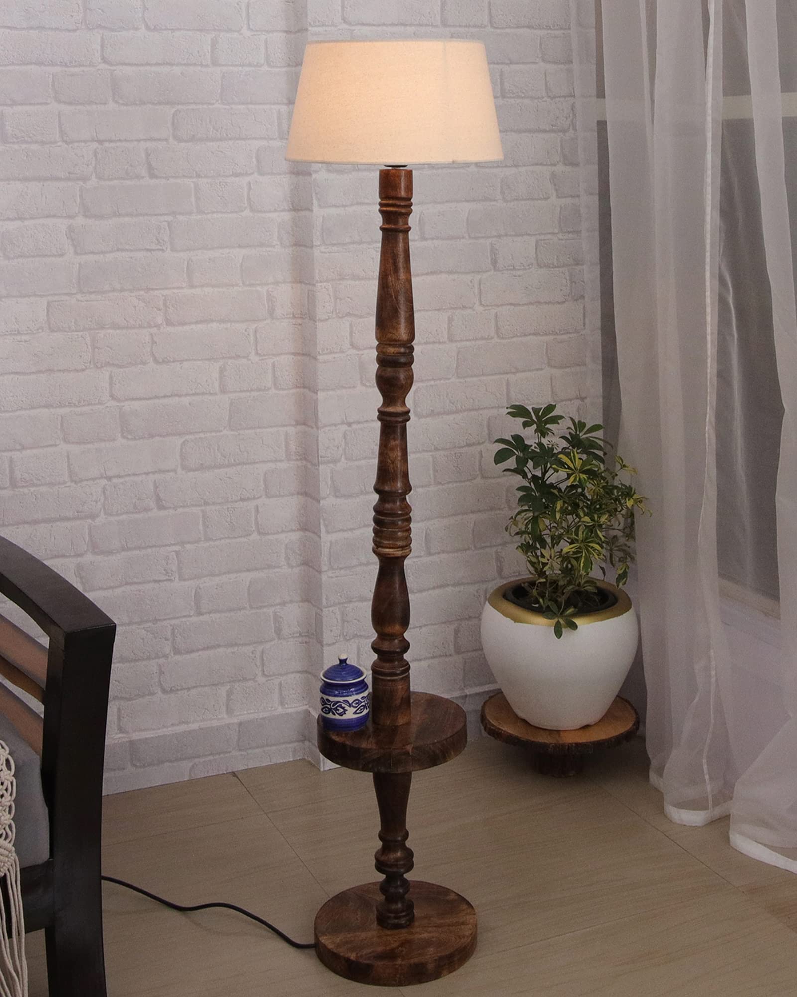 Homesake® Floor Lamps Night Lamp Shade Side, Lamps for Living Room, Light Decoration for Home, Living Room, Bedroom Bedside, Mandir, Hall | Home Decor Items - Pack of 1 - Beige, Round