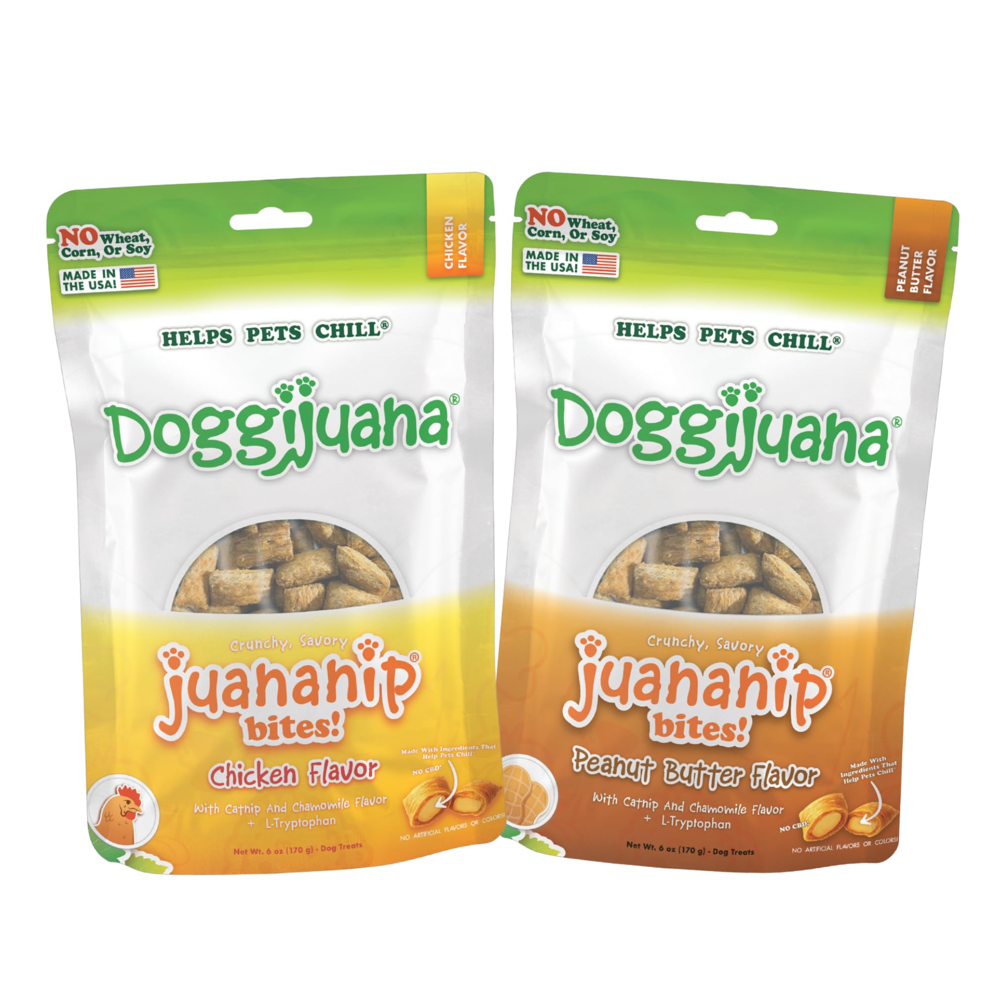 Doggijuana Treats for Dogs with Catnip, Chamomile & L-Tryptophan – Crunchy Reward Bites with Calming Botanicals – Low Calorie Natural Training Treats,