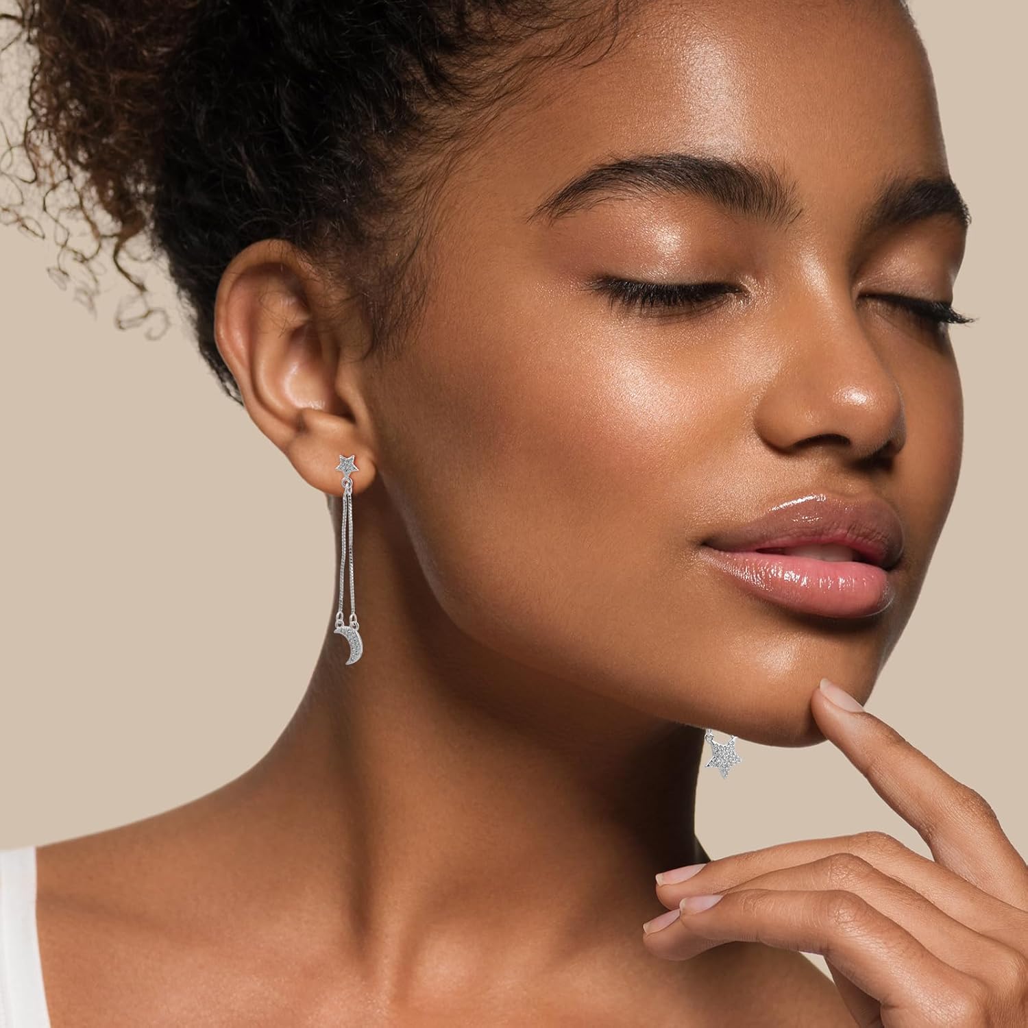 Silver Moon and Star Dangle Earrings for Women with Cubic Zirconia Asymmetrical Long Chain Tassel Earrings for Celestial Jewelry - Image 4