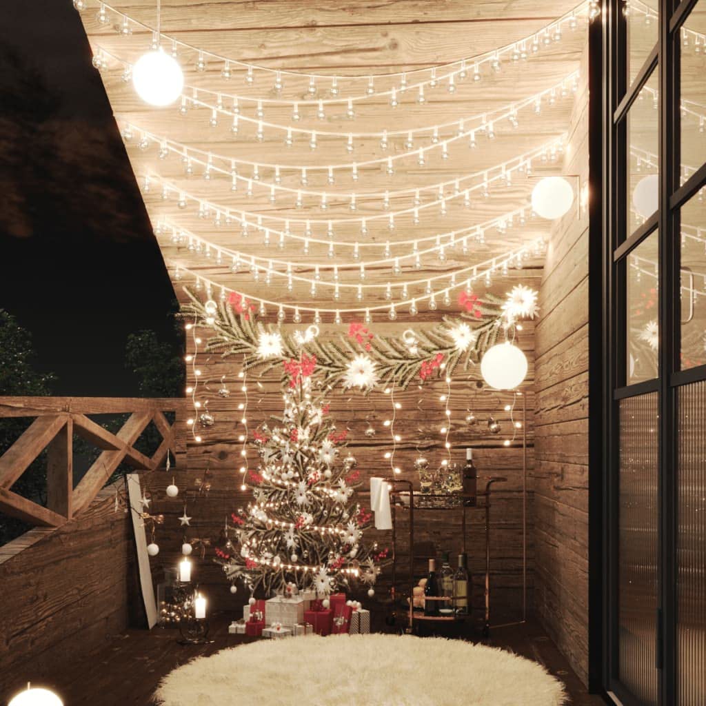 Weihnachtsbeleuchtung, Kugel-Lichterkette, 40 m, 400 LEDs, warmweiß, 8 Funktionen