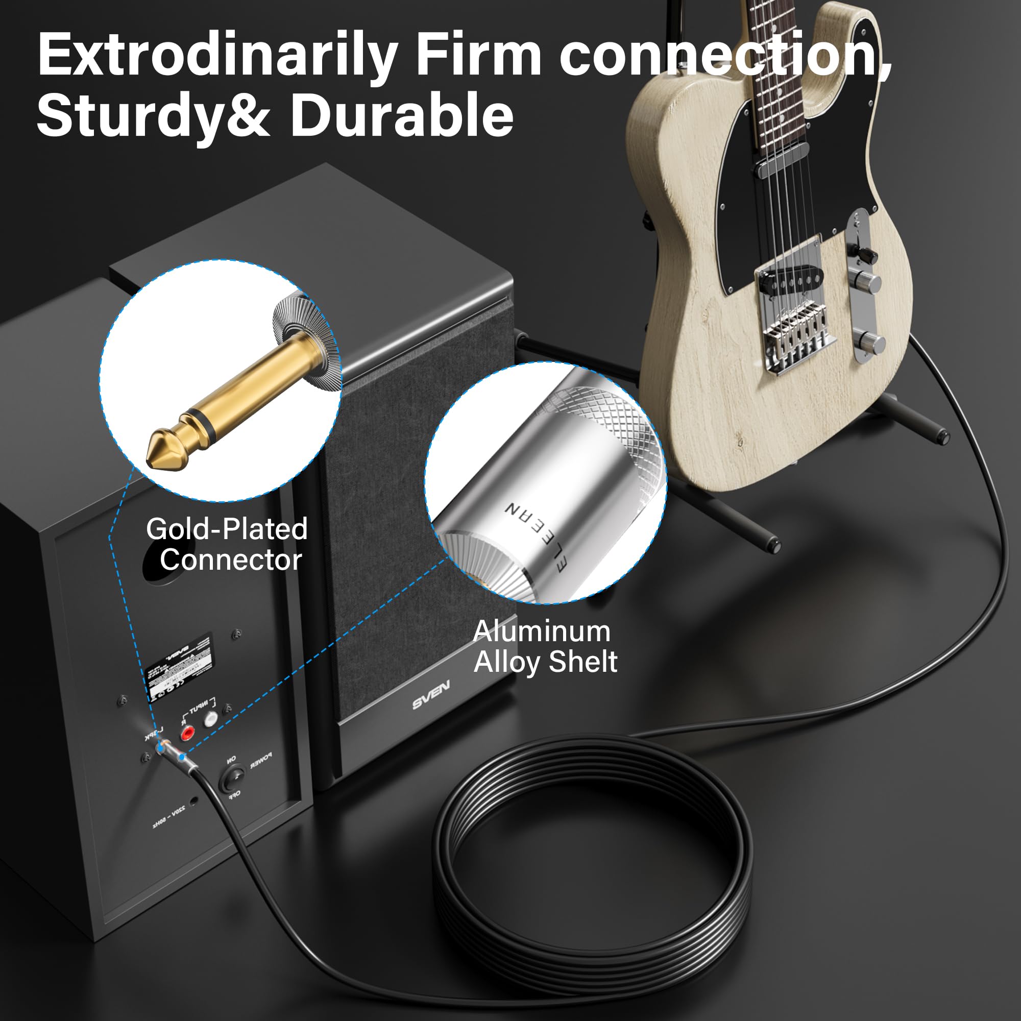 Elecan Premium Gitarrenkabel, 6,35 mm, 1/4 Zoll TS auf 1/4 Instrumentenkabel, Mono-Klinke, 12 AWG, unsymmetrisches Bass-AMP-Kabel, Stecker auf Stecker, für E-Gitarre, Bass, Keyboard, Pro Audio-OD 9,5