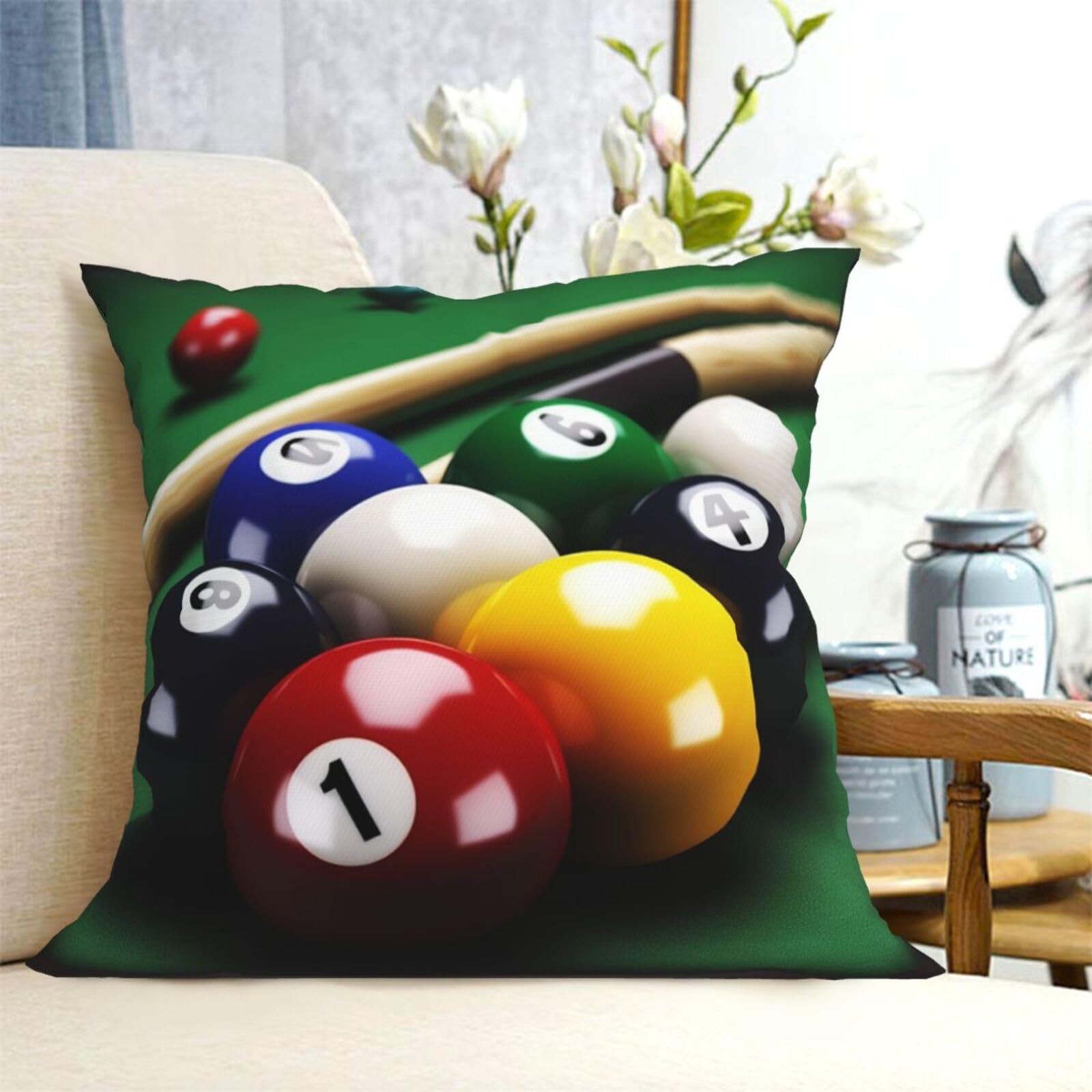 DWVTSLH Billiards Pillow Cover Decorative Throw Pillow Covers 12"x12" Square Cushion Case Modern Double-Sided Designs, Soft Velvet Couch Pillowcases