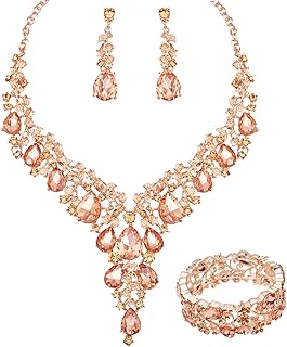 Elegant Crystal Costume Jewelry Sets Flower Bridal Necklace Earrings Stretch Bangle Set for Bride Bridesmaid Wedding Dress Accessories