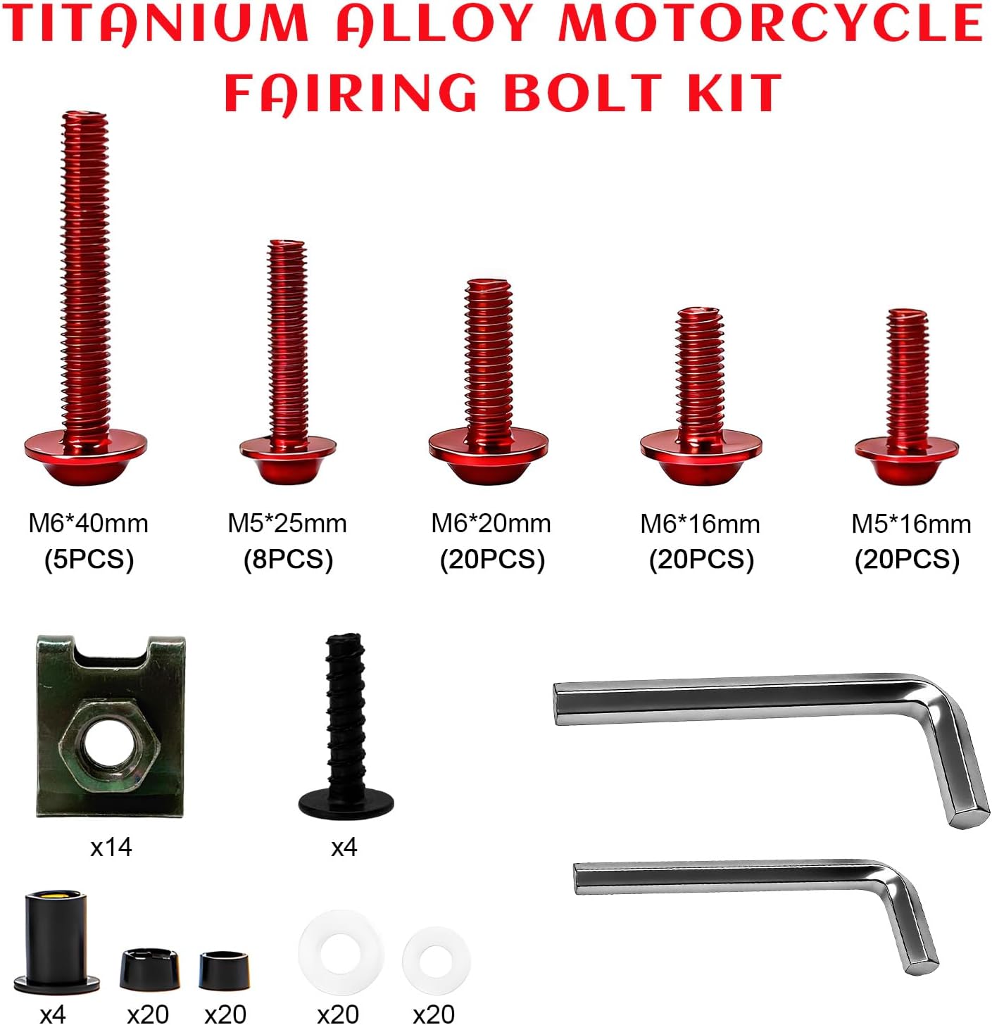 177PCS Motorcycle Fairing Bolt Kit, M5 M6 Aluminum Windscreen Mounting Fasteners, Windshield Bolt Screw Assortment Kits for Most Sportbikes Street Bikes Motorcycles (Red)