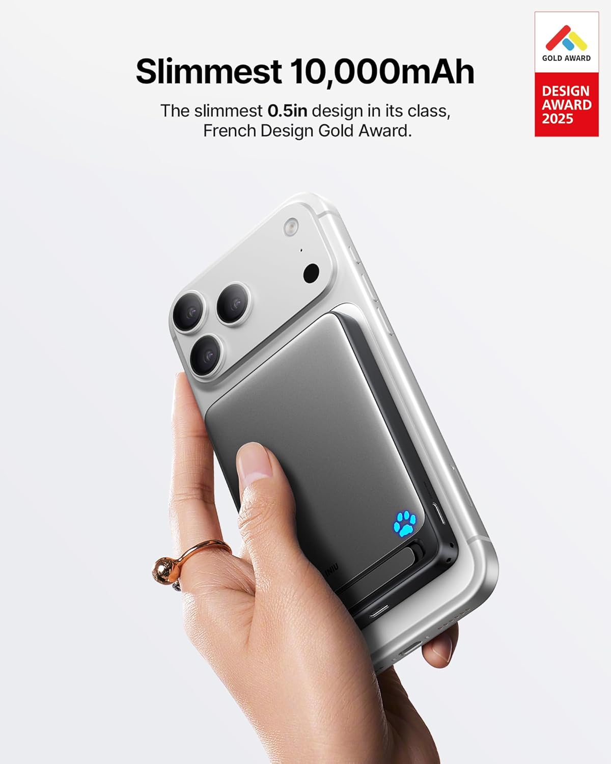 INIU for MagSafe Portable Charger, Qi2 Certified, Slimmest 45W 10000mAh Magnetic Power Bank, with USB C Cable & Stand, Fast Charging Battery Pack for iPhone 16 15 14 13 12 Only, Pink