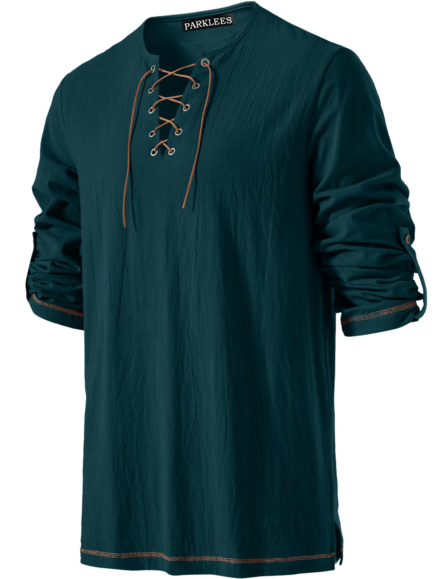 PARKLEES Men's Medieval Viking Pirate Costume Vintage Renaissance Halloween Shirts Dark Green X-Large, XL - Image 2