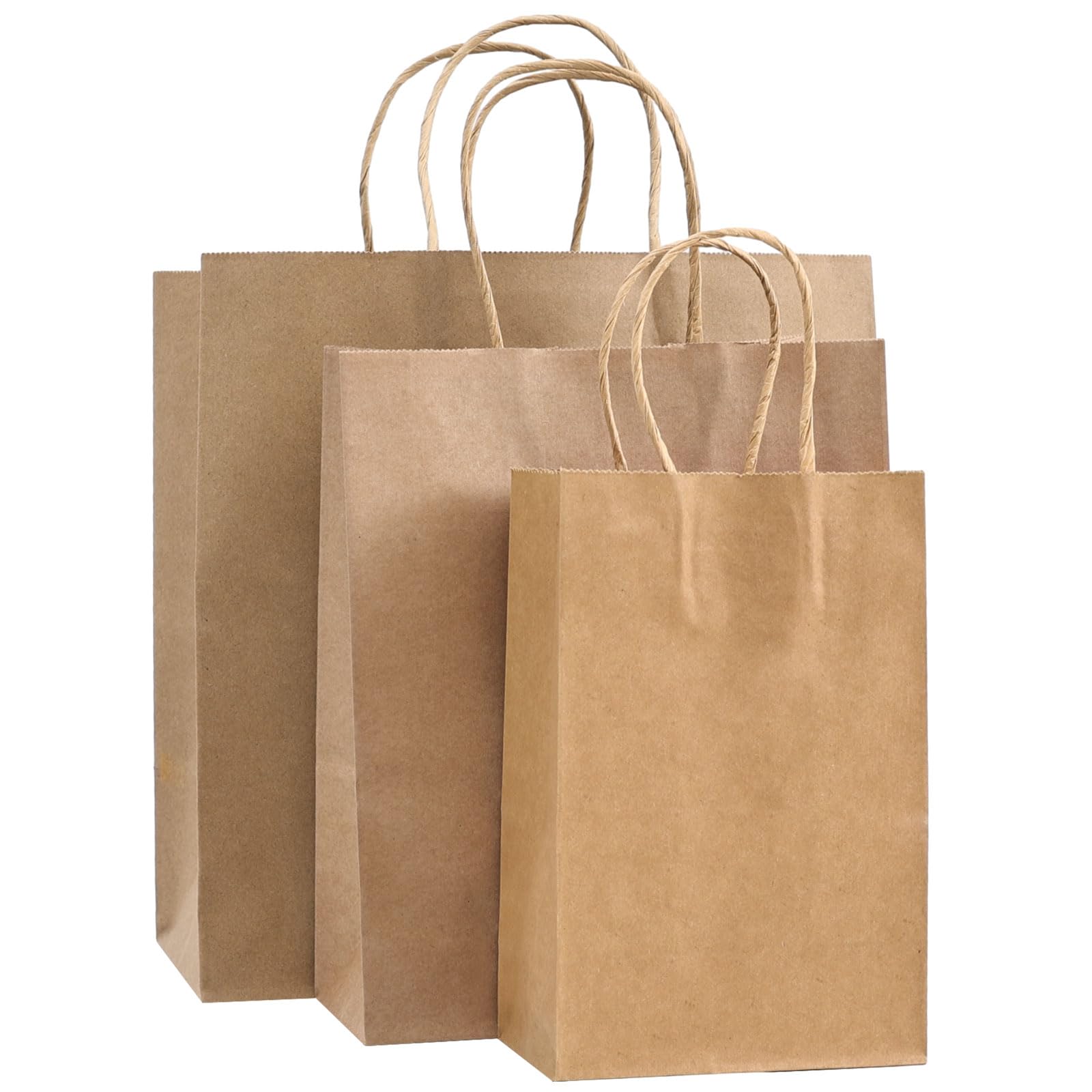 PAICUIKE 130pcs Paper Bags with Handles Assorted Sizes Kraft Brown Paper Gift Bags Bulk 3 Mixed Sizes for Retail, Party, Birthday, Gift, Shopping,