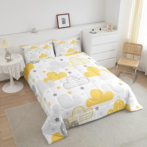 Miniatura 4 de Erosebridal Juego de ropa de cama de 2 piezas con diseño de nubes de dibujos animados para niños, juego de edredón de estrellas lindas con temática