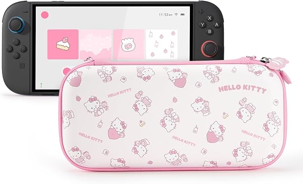 Kuitmor Étui de Transport Compatible avec Switch 2 (2025) 7,9 Pouces, Coque Rigide Mince pour Voyage avec 12 Emplacements de Cartes de Jeu pour Console Switch 2 et Accessoires, Candy Party - HLK - 1