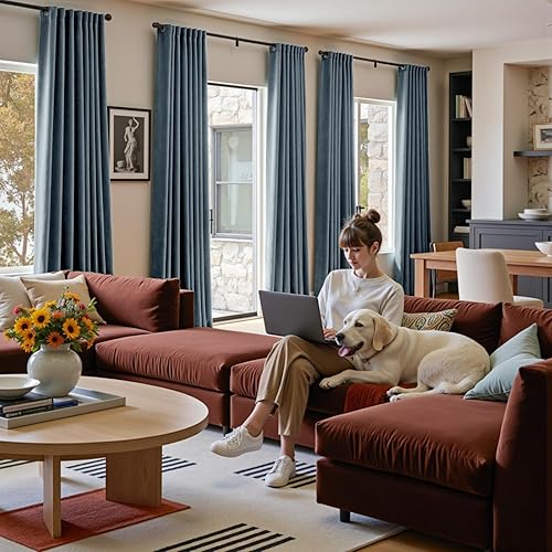 Miniatura 4 de Lazzzy Cortinas opacas de terciopelo azul con aislamiento térmico de 96 pulgadas de largo, cortinas para dormitorio, sala de estar, tratamiento de