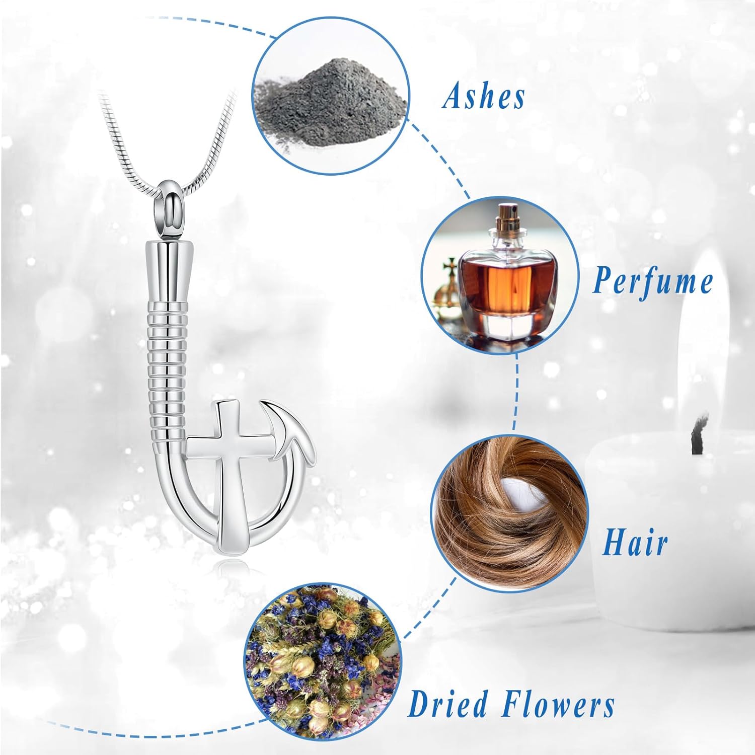 Cross Urn Necklace for Ashes Fish Hook Cremation Urn Pendant Fishing in Heaven Memorial Keepsake Jewelry for Men - Image 6