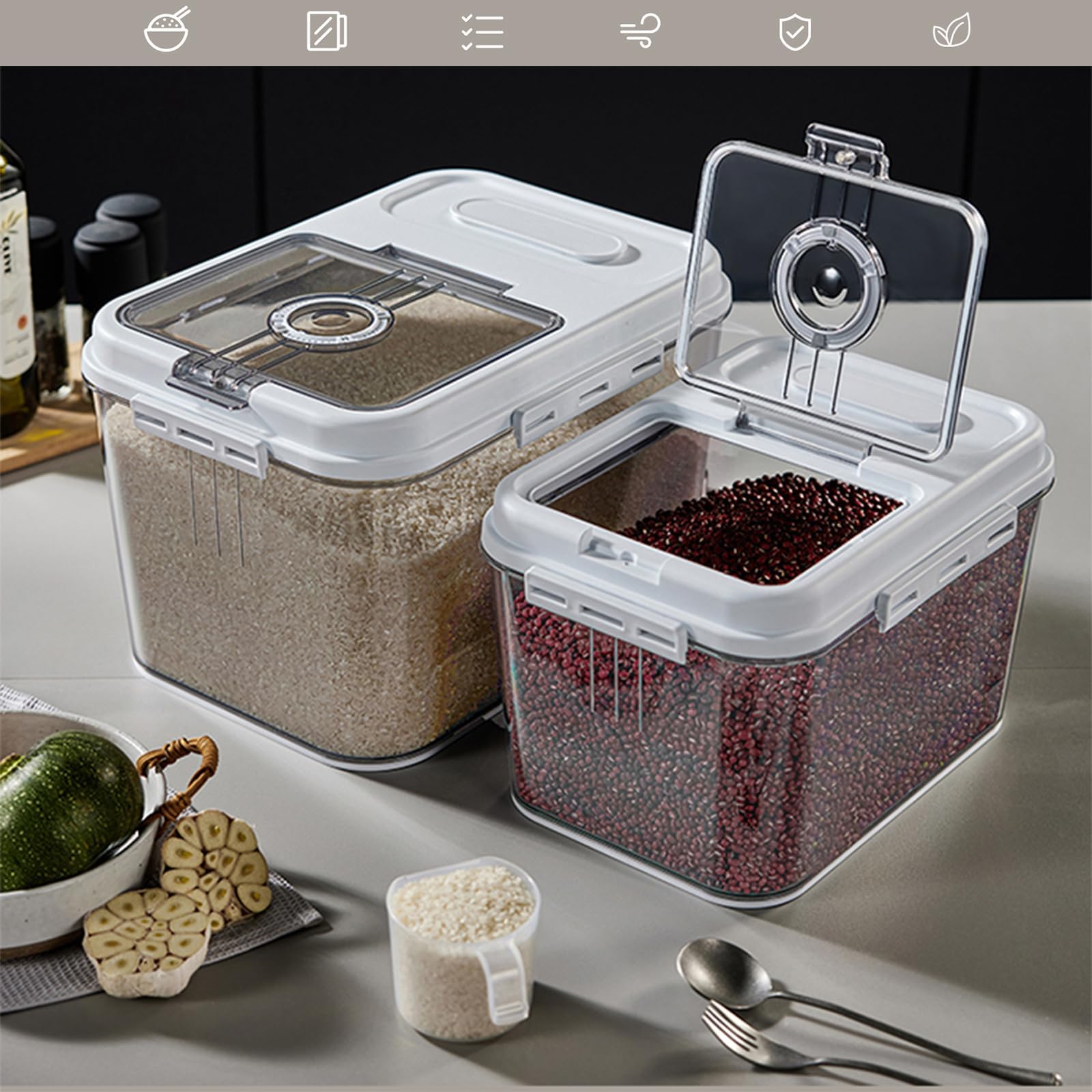 2 contenitori ermetici per cereali, riso con timer, contenitori ermetici da cucina per farina d'avena, cereali, caffè, fagioli, fiocchi di mais, zucchero, pasta, cibo per animali