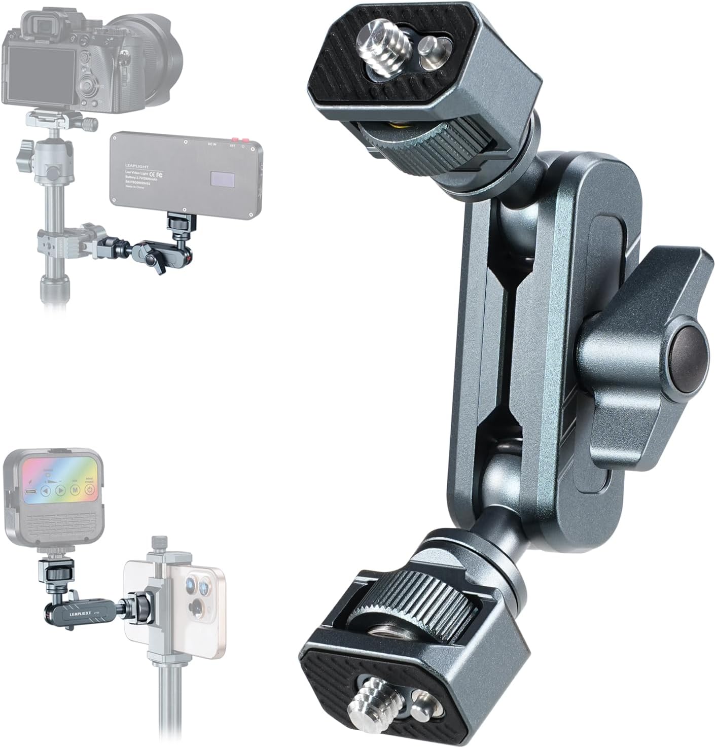 Mini 360 Rotating Aluminum Magic Arm, 17mm Dual Ball Head, 1/4" Screw Ports, 6.6LBS/3KG Max Load, Flexible Articulating Arm for Camera/Phone/iPad Holder Tripod, Monitor Mount