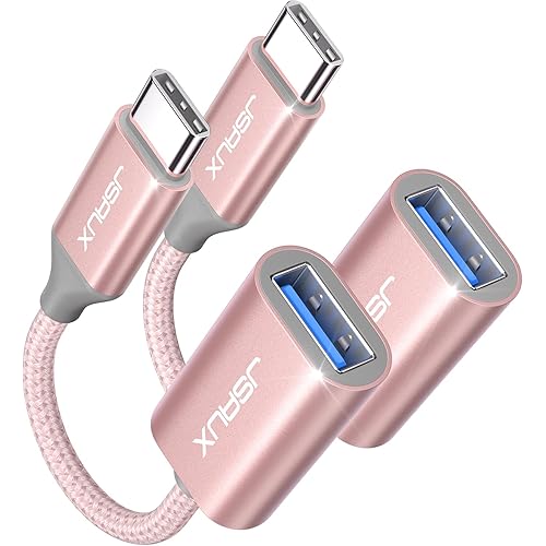 JSAUX USB C to USB 3.0 Adapter [2 Pack], USB C Male to USB Female OTG Cable Adapter Compatible with MacBook Pro/Air, iPhone 17 Pro Max/iPhone Air/16e/16/15 Series, Samsung Galaxy S25/S24/S23-Pink