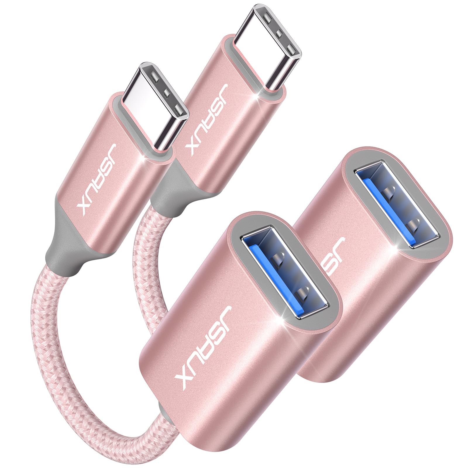 JSAUX USB C to USB 3.0 Adapter [2 Pack], USB C Male to USB Female OTG Cable Adapter Compatible with MacBook Pro/Air, iPhone 17 Pro Max/iPhone Air/16e/