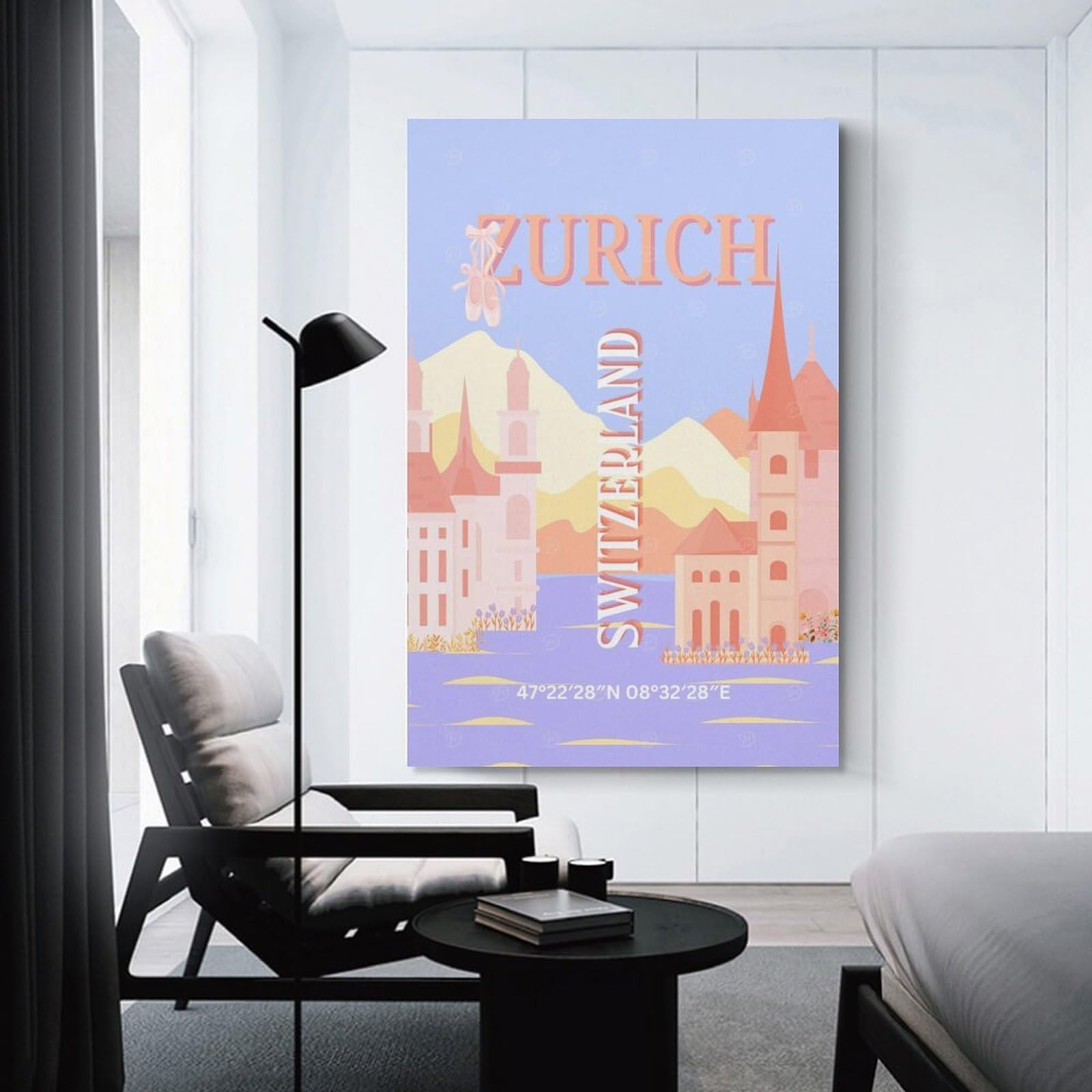 Junmoney Canvas Art Print Zurich, Switzerland Travel, 24x36inch(60x90cm), for Office, Study Or Home Workspace, Home Office Artwork with Decorative Appeal