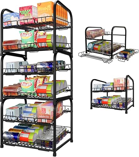 NUNET Organizador apilable de 4 niveles, para almacenamiento de alimentos, armarios de cocina o encimeras, almacenamiento para 48 latas, bronce