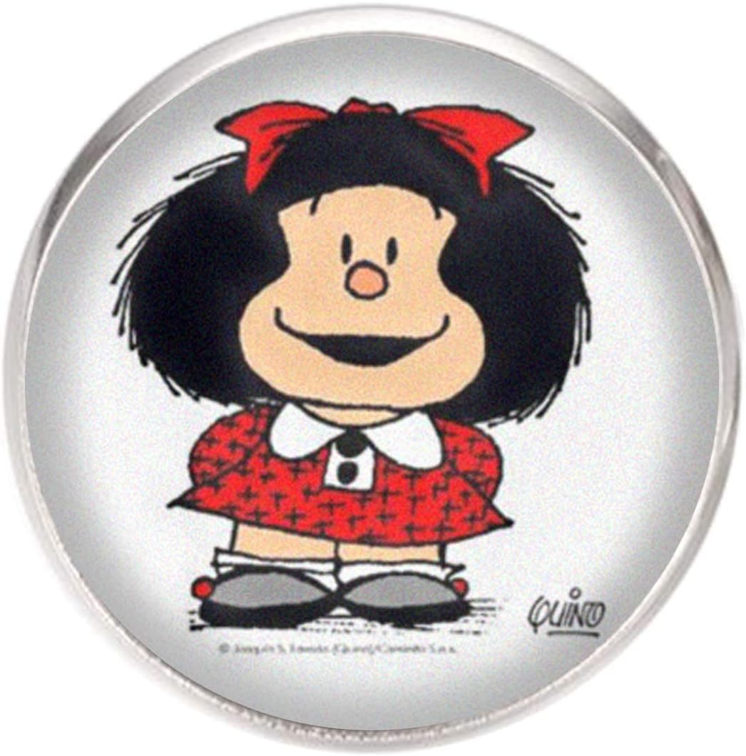 Stainless steel pin brooch, diameter 25mm, pin 0.7mm, handmade illustration Mafalda 4