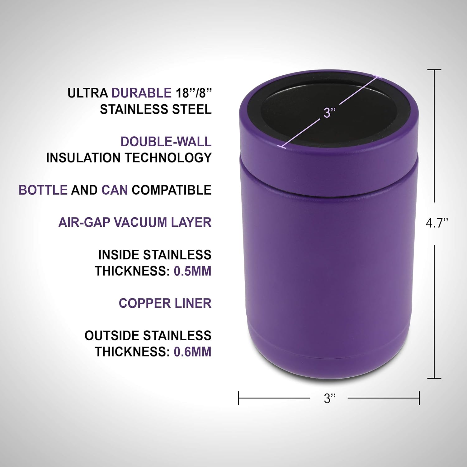 TAHOE TRAILS 12 oz Stainless Steel Double Wall Vacuum Insulated Can Cooler(Purple) - Image 3