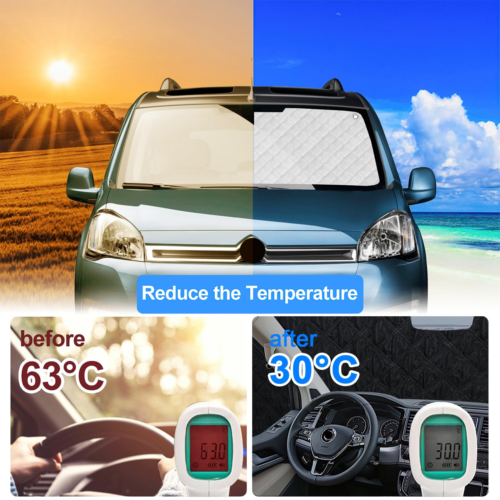 Parasol para Parabrisas Coche Compatible con Citroen Berlingo 2008-2018, Juego de 8 Plegables Parasoles para Interior Coche, Alfombrillas Térmicas Internas con Bolsa de Almacenamiento