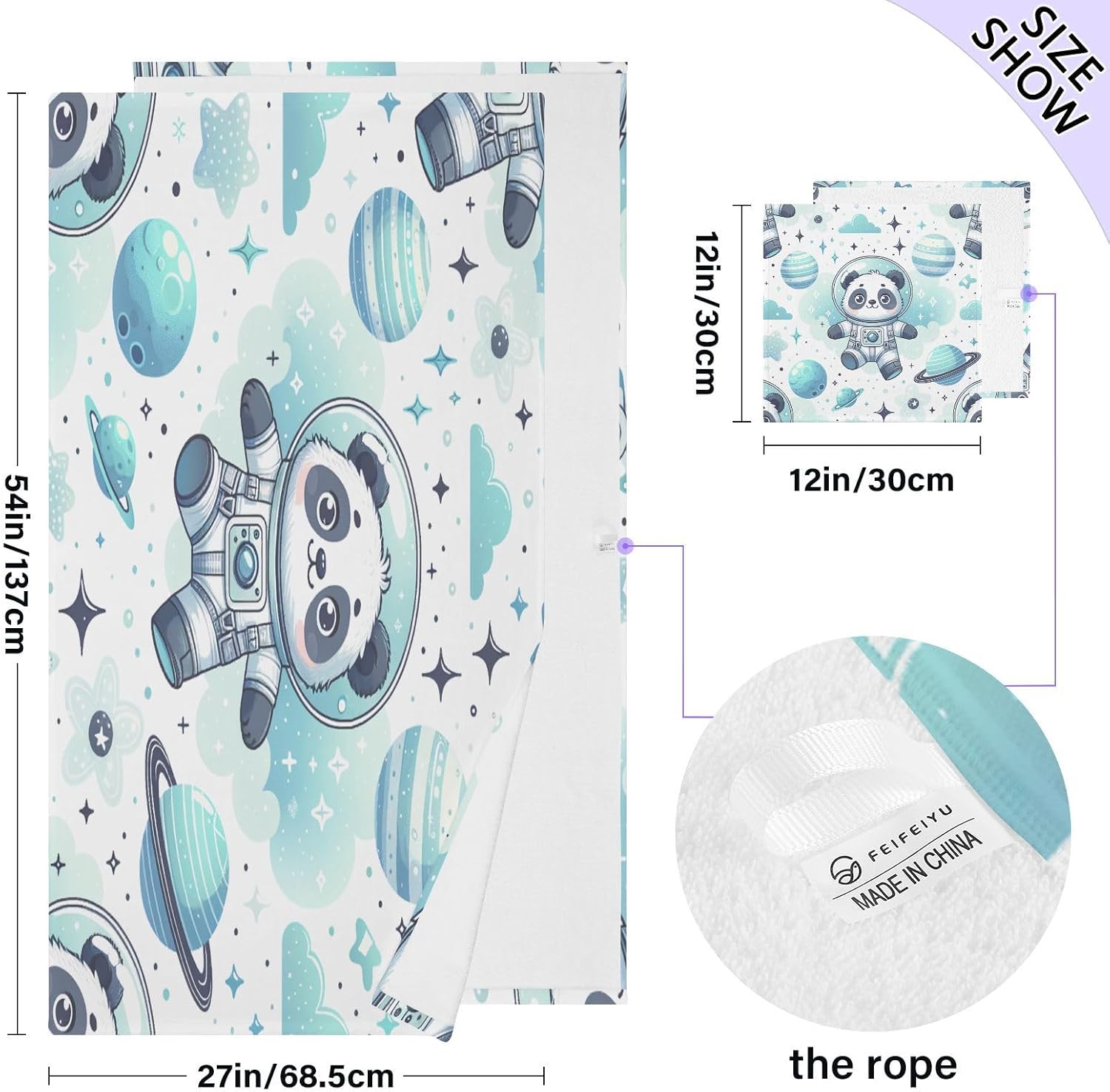 Hand Towels Premium Soft and Highly Absorbent Astronaut Cute Panda 2 Pcs Towels for Bathroom Set 100% Cotton Decorative Face Towels