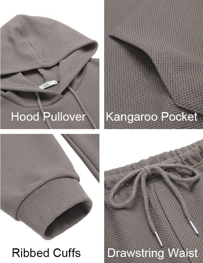 COOFANDY Men's Tracksuits 2 Pieces Waffle Hoodies Sweatsuit Sets Sports Jogging Suit Set - Image 5
