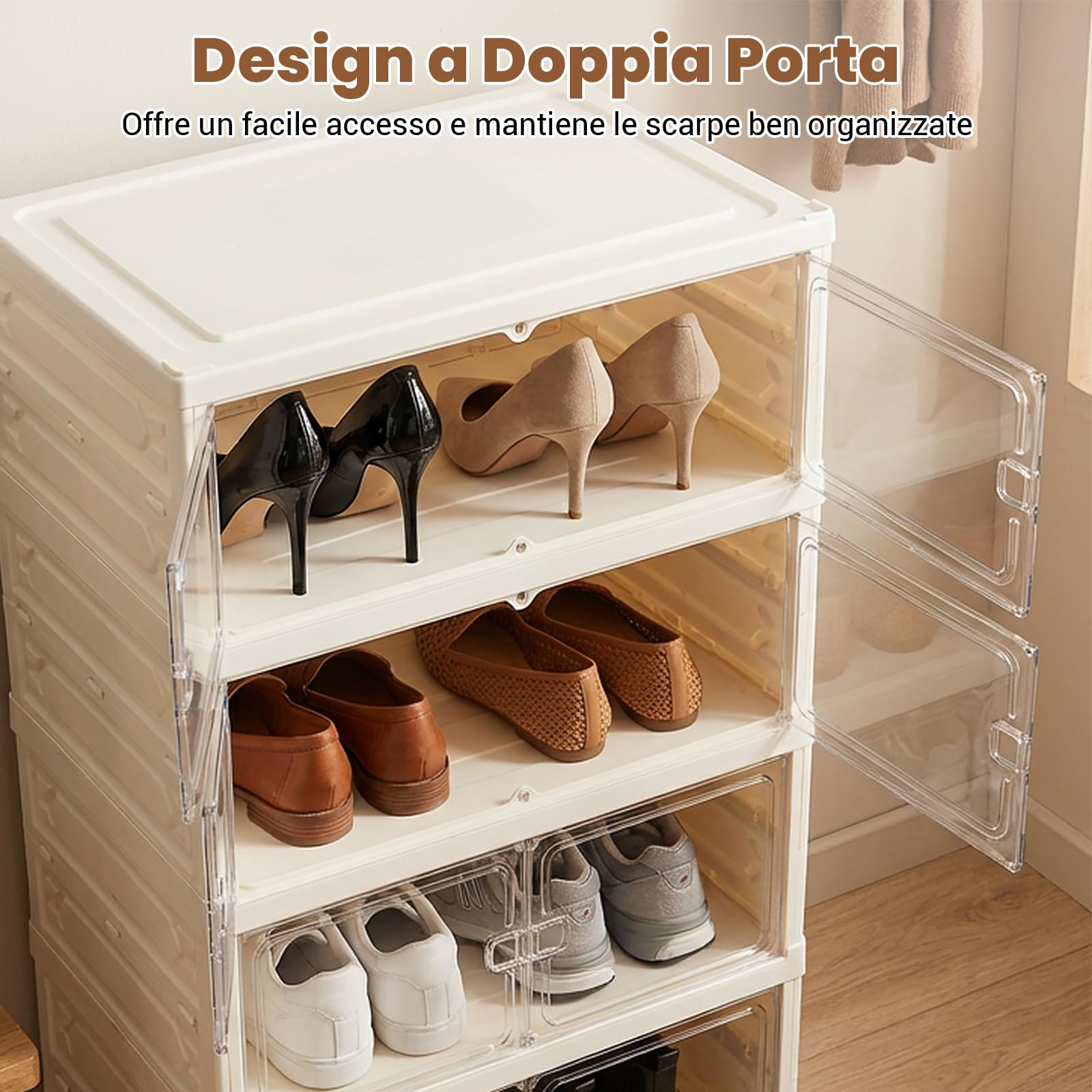 COSTWAY Scatole per Scarpe, Portascarpe Pieghevole per 12 Paia con Porta Magnetica Trasparente, Scarpiera per Ingresso Camera da Letto, 45x35x117 cm