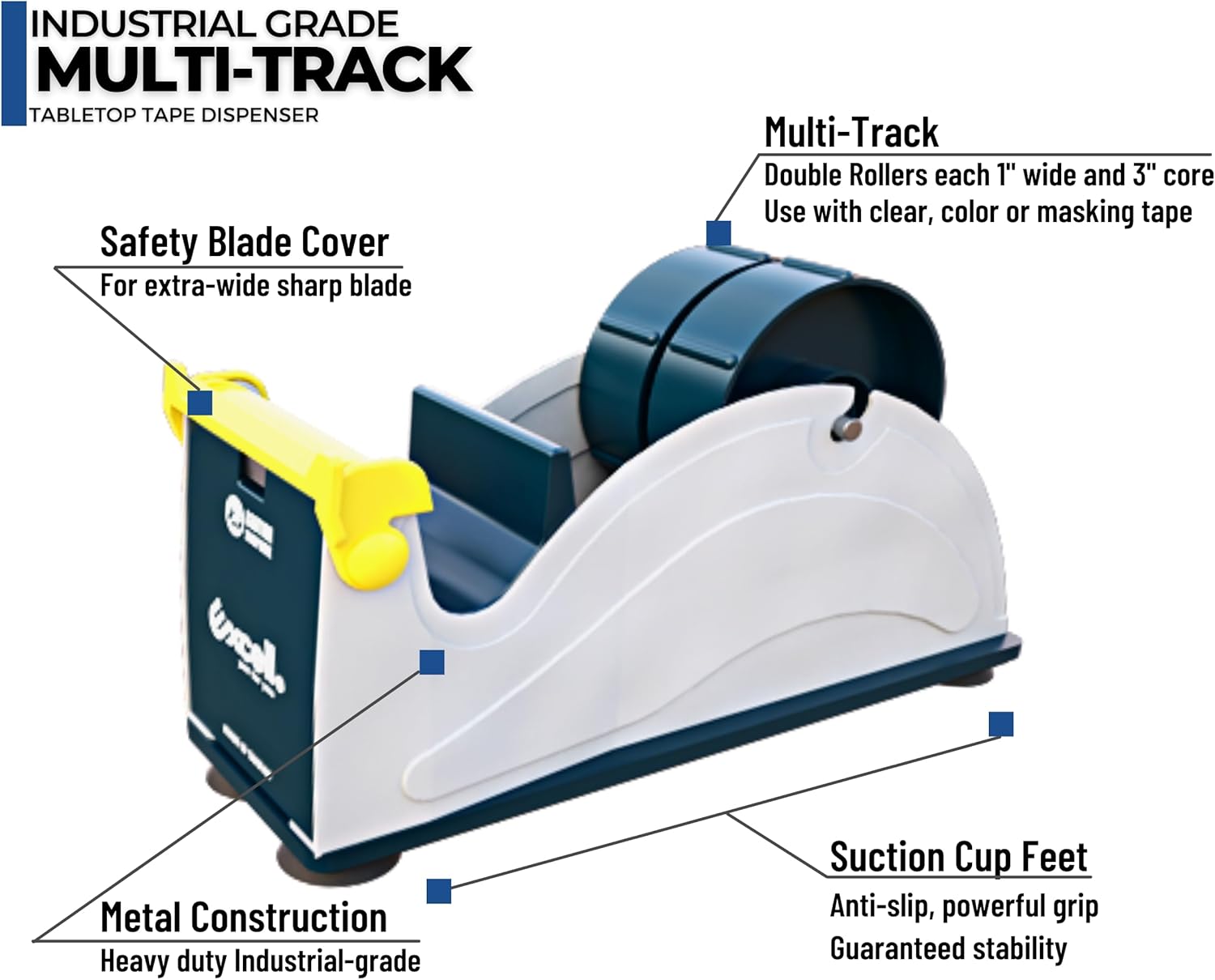 Excell ET-12271 Premium Extra Wide Multi-Rolls Steel Desktop Tape Dispenser, 2" Wide and 3" Core