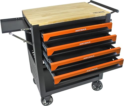 JOYBASE 4-Drawer Rolling Chest with Wood Top, rolling tool chest with a wood top