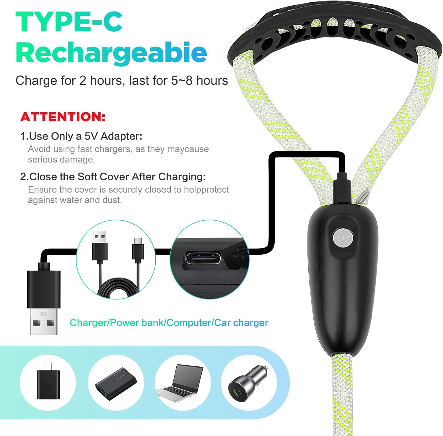 BSEEN Light Up Dog Leash - 1.5M LED Dog Leash Type-C Rechargeable, 13 Lighting Modes, Glow in the Dark Pet Lead with Soft Handle for Small Medium Large Dogs Night Walking Safety (RGB, 5 Ft)