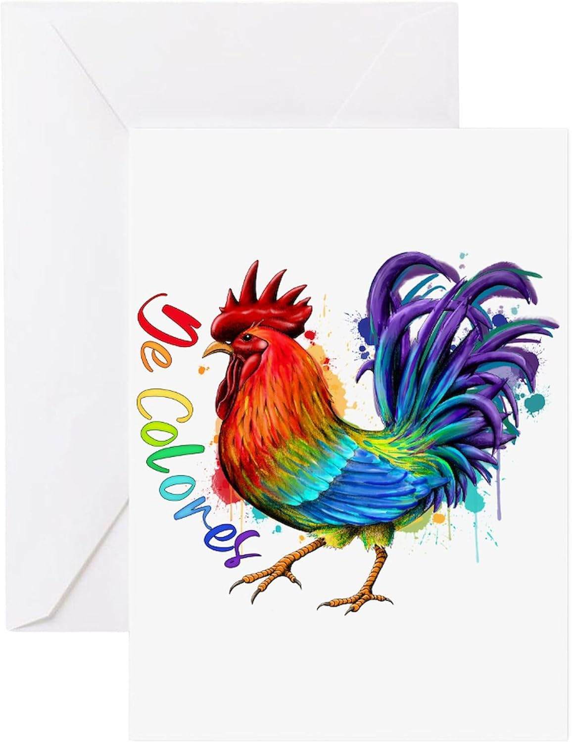CafePress De Colores Rooster Greeting Cards Greeting Card (20-pack), Note Card with Blank Inside, Birthday Card Matte