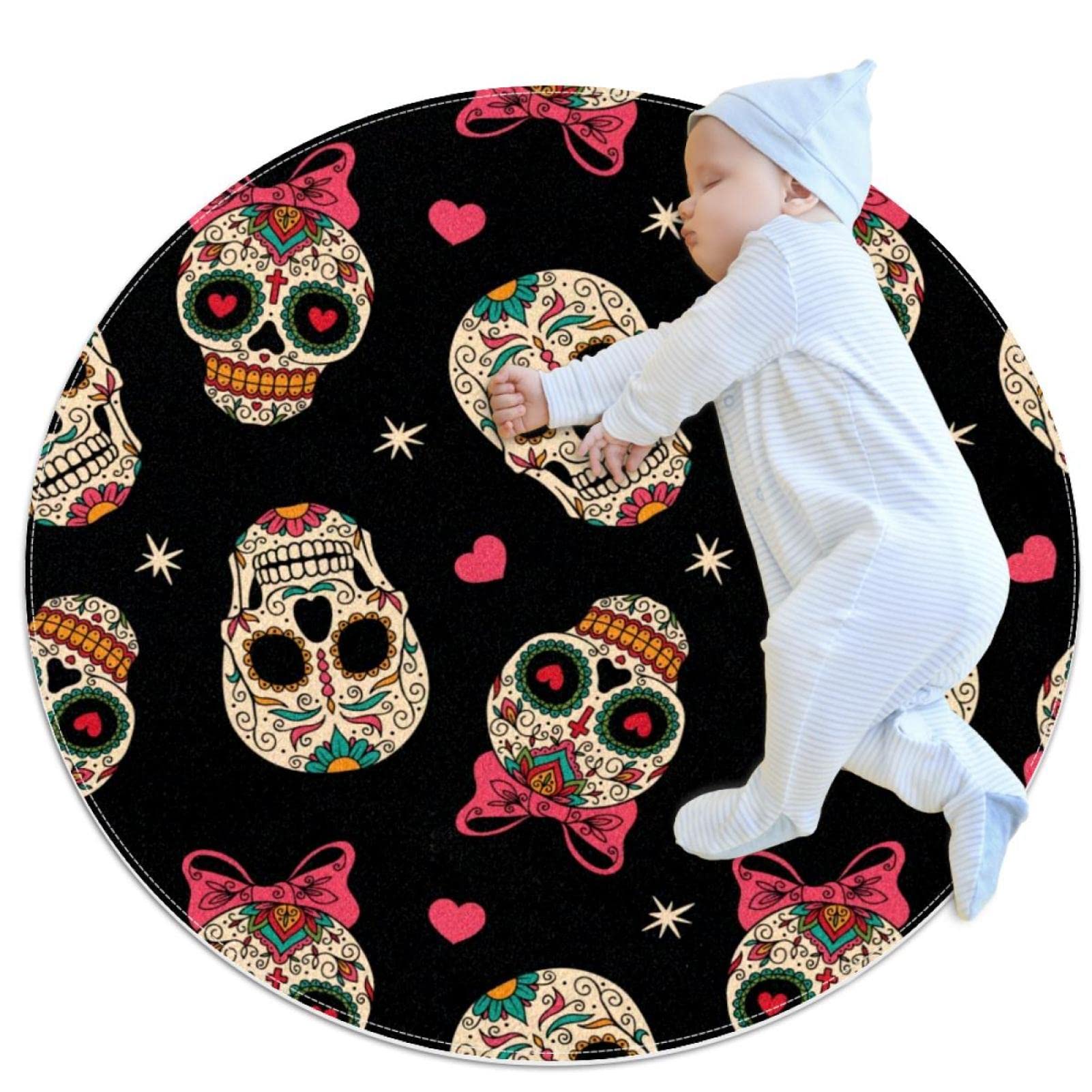 Tapis rond pour enfants JDEZ crânes en sucre 80x80cm multicolore