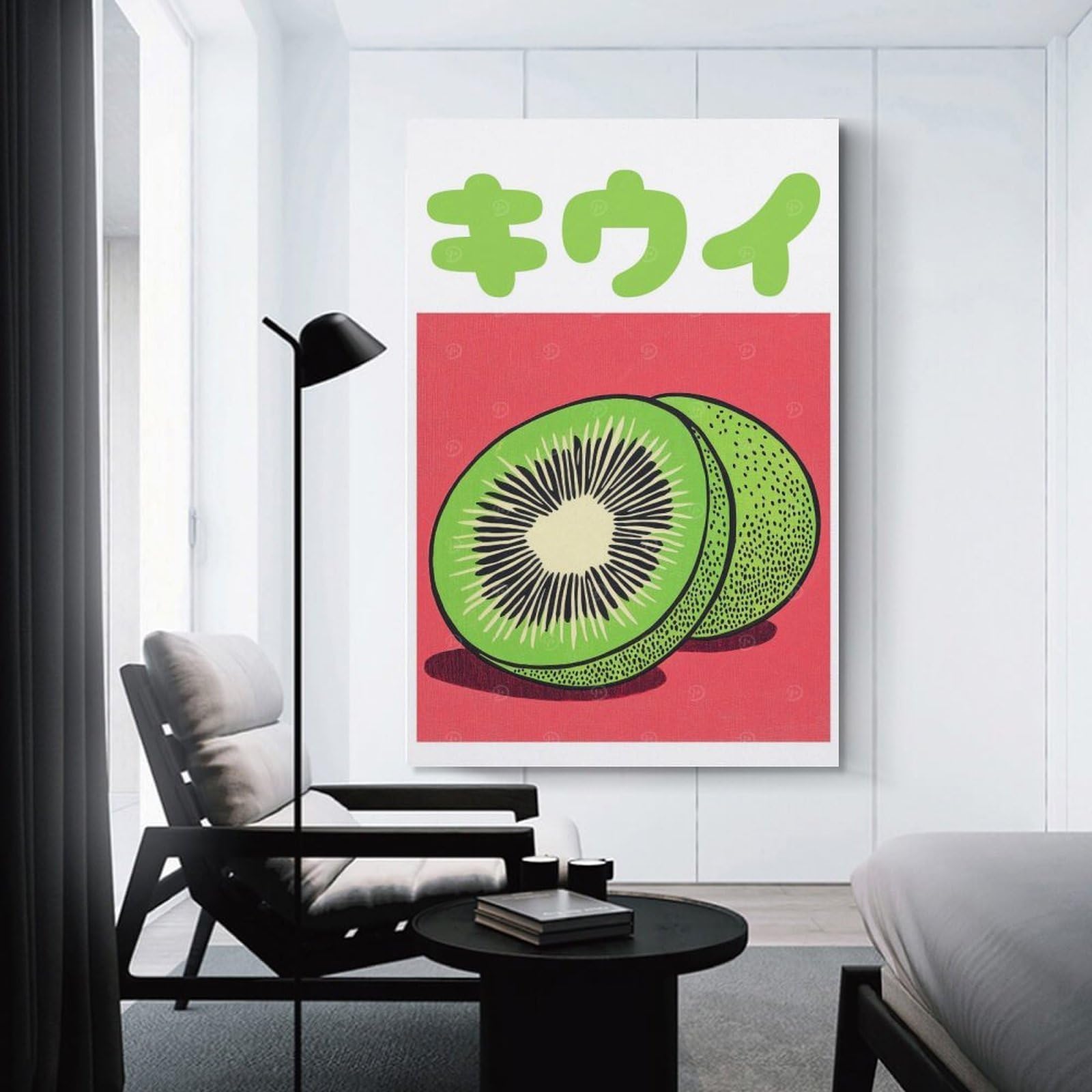 Junmoney Canvas Wall Art Kiwi Illustration Japanese Fruit Art Print, 16x24inch(40x60cm), for New Homes, Bedrooms Or Workspaces, Canvas Artwork with Gifting Potential