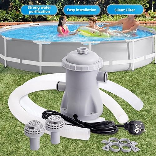 Miniatura 3 de Bomba de filtro de piscina, filtro de piscina de tasa de bomba de 330 gph, bomba de agua eléctrica para piscina infantil con 2 cartuchos de filtro