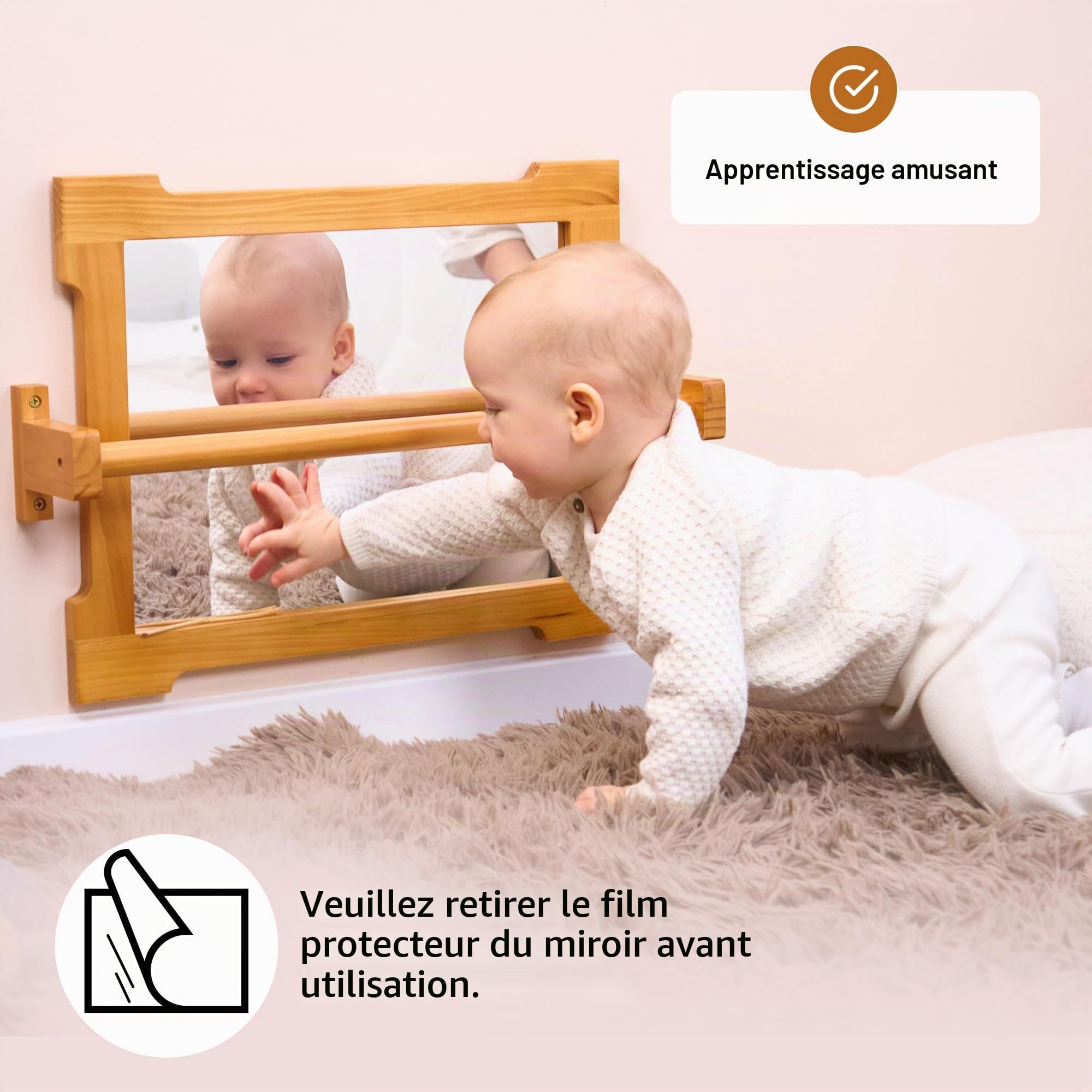 ODOXIA Miroir Montessori Bébé avec Barre | Équipé de Traction | Activité Murale pour Marcher & Se Lever