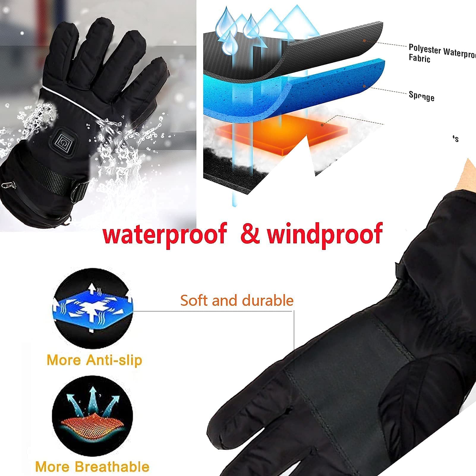 SBTXHJWCGLD Guantes térmicos para Mujeres, Hombres, Guantes térmicos eléctricos, Recargables por USB, Impermeables, para Invierno, térmicos, cálidos, con Pilas, Calentador de Manos, manopla pa