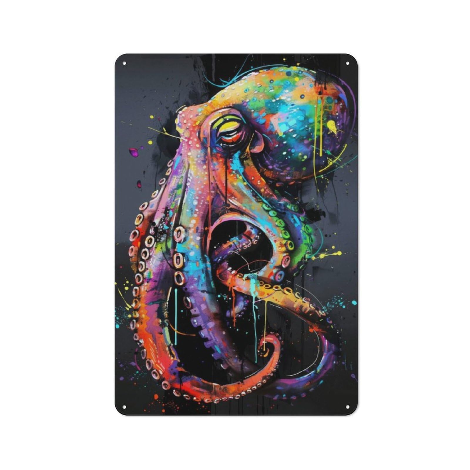 Junmoney Octopus Popart Painting Metal Wall Sign 30X20cm Featuring For Pub Or Café, For Kitchen, Dining Room And Home Bar Wall Decor