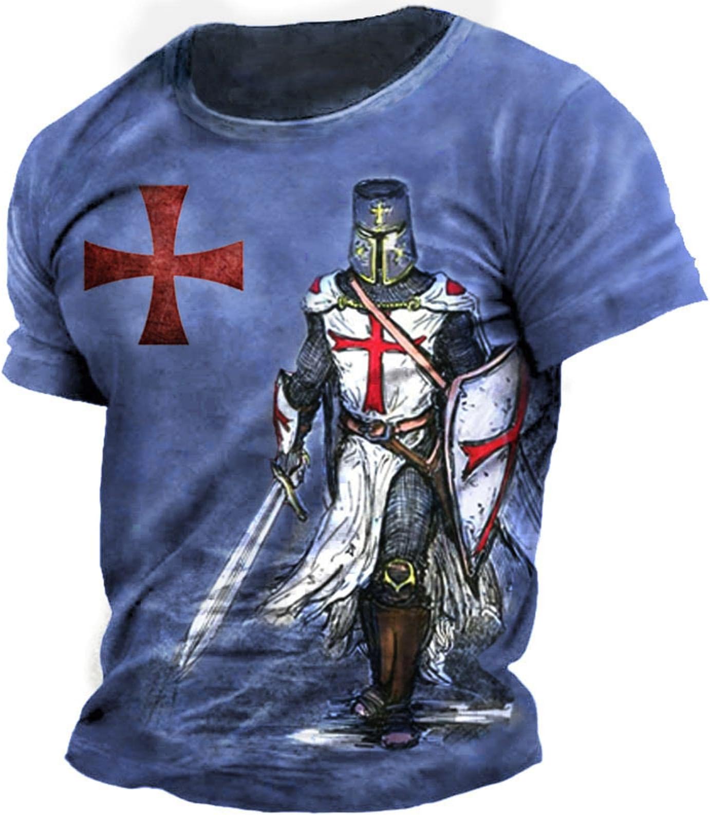 HanzhuoLGMen's Retro Knights Print T Shirt Summer Trendy 3D Print Sports Hip Hop Short Sleeve TShirts