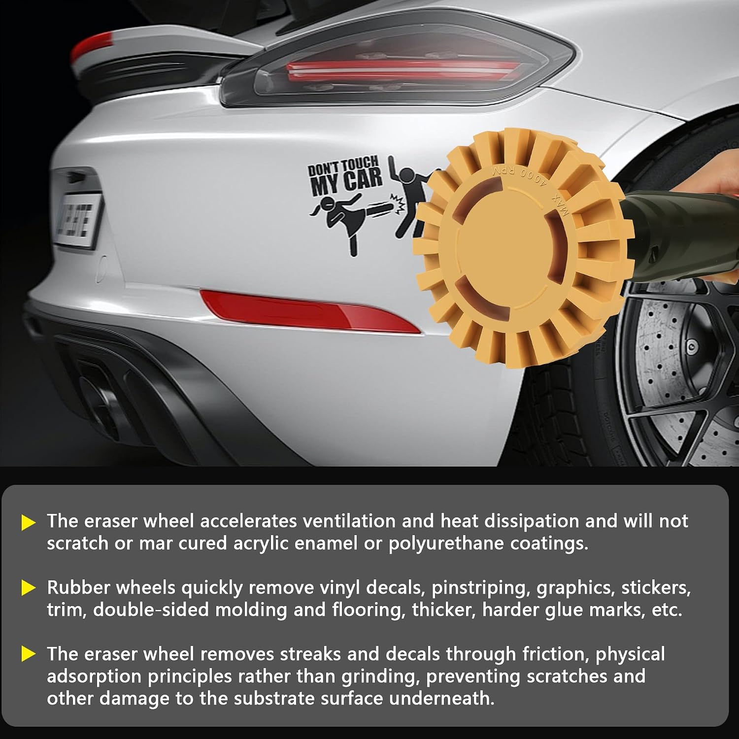 4in Decal Remover Eraser Wheel Heat-Resistant Rubber Eraser Wheel Preventing Damage to Car Paint & Clear Coats Car Sticker Remover with Plastic Razor Blade Scraper for Vinyl Decals,Labels
