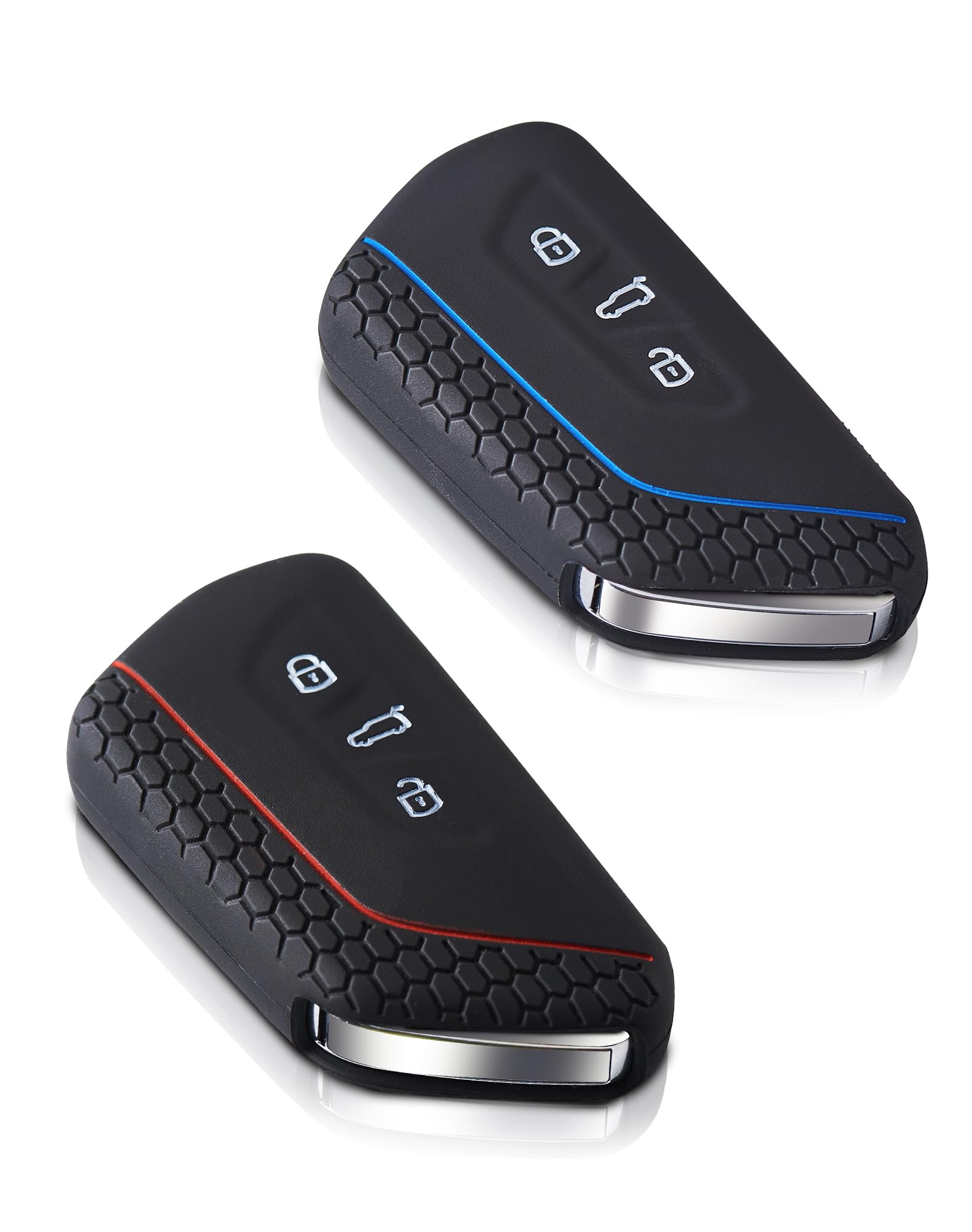 2 Stück Autoschlüssel Hülle Auto Schlüssel 3 Tasten kompatibel mit VW Golf 8, SEAT, Skoda, Cupra, Silikon Schlüsselhülle Autoschlüssel Etui Schutzhülle Silikon Cover (Schwarz Rot,Schwarz Blau)