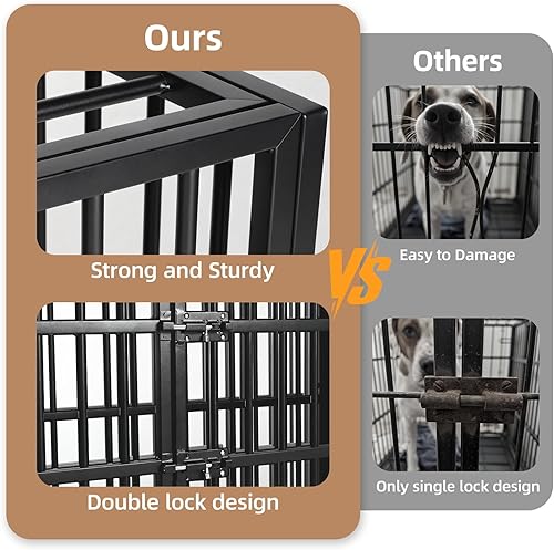 Miniatura 6 de VOWNER Jaula para perros indestructible de 38 pulgadas, resistente a prueba de escapes, con 4 ruedas bloqueables, jaula para perros de alta ansiedad