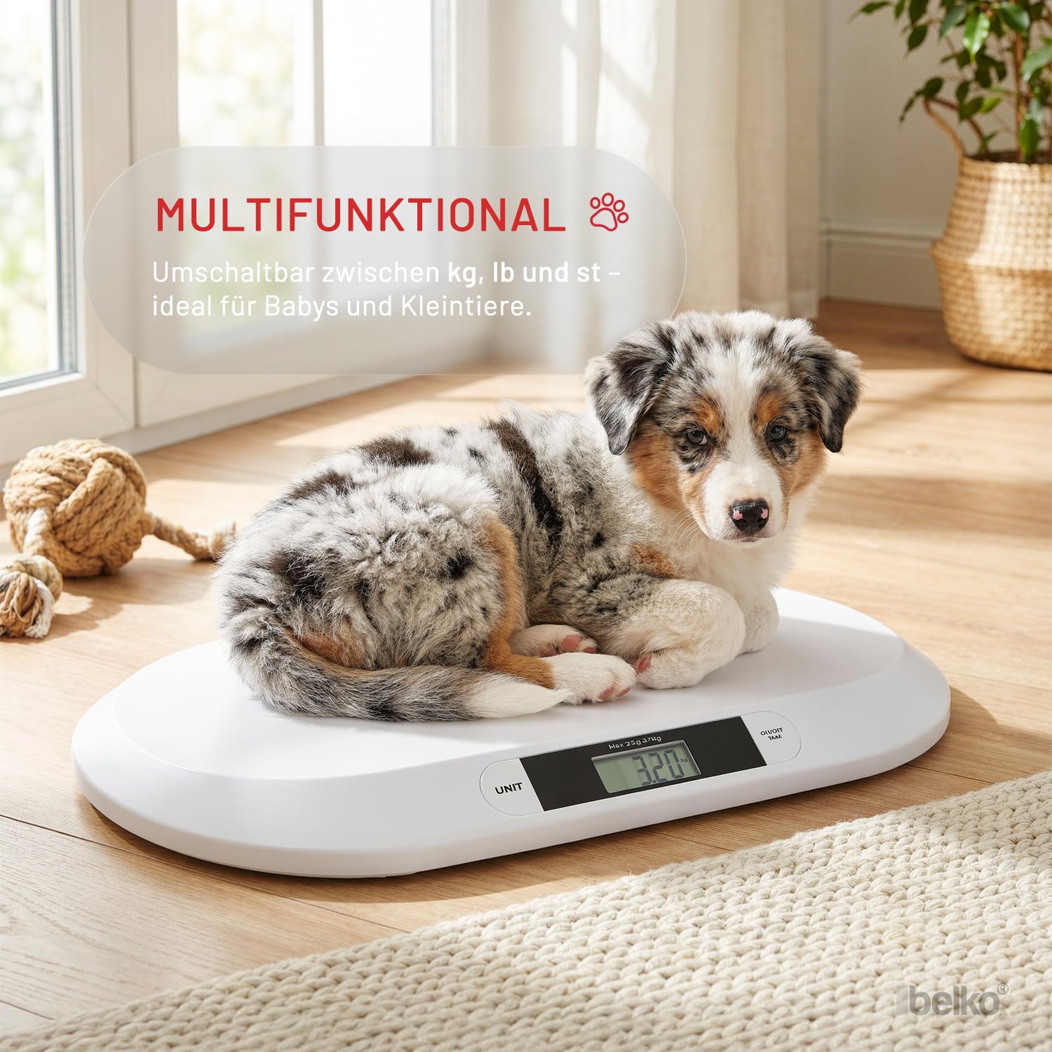 Belko® Digitale Babywaage – Flache Stillwaage bis 20 kg für Babys, Kinder & Tiere – Präzise Säuglingswaage & Tierwaage mit LCD-Display