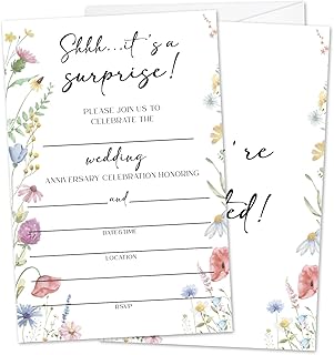 Wild Flower 50th Wedding Anniversary Invitations With Envelopes, Surprise Wedding Invites, Fill In Style Invitations For Mr & Mrs, Anniversary Party Supplies - 02