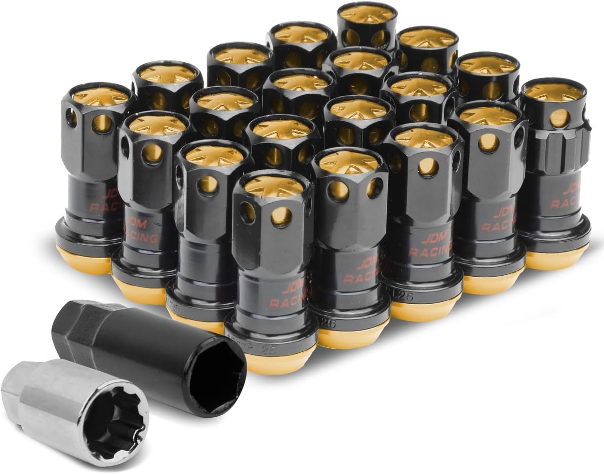 DNA Motoring M12x1.25 Closed End Lug Nuts, 16 Pcs Universal Hex Wheel Nut+4 Pcs Spline Lock Nut w/Adapter Keys for Aftermarket Wheels, Silver Accents for Conical Seat Wheels, LN-ZTL-9016-125-SL