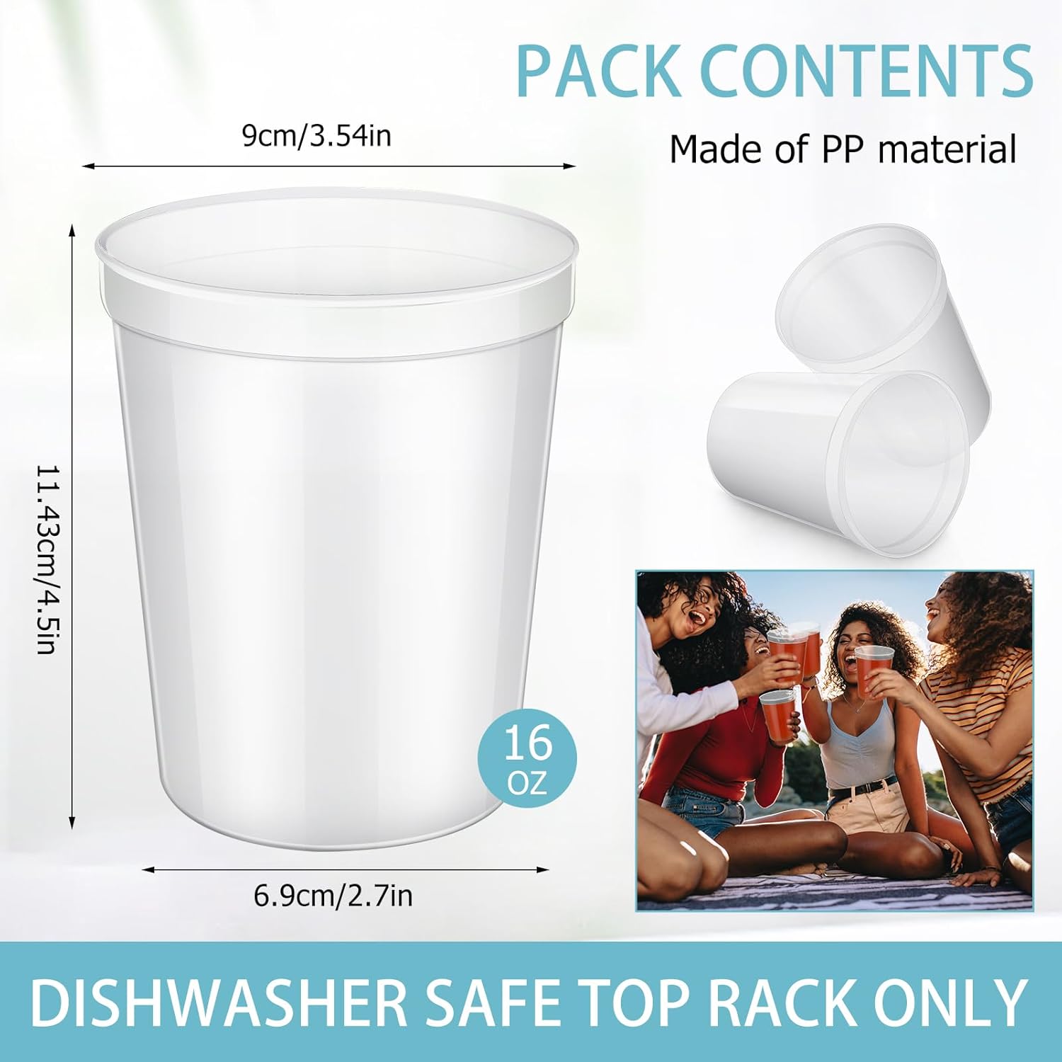 Yungyan 500 Pack 16oz Stadium Cups Reusable Plastic Cups Blank Drink Tumblers for Parties, Events, DIY Projects, 4.5 x 3.54 x 2.72 Inch (Clear)