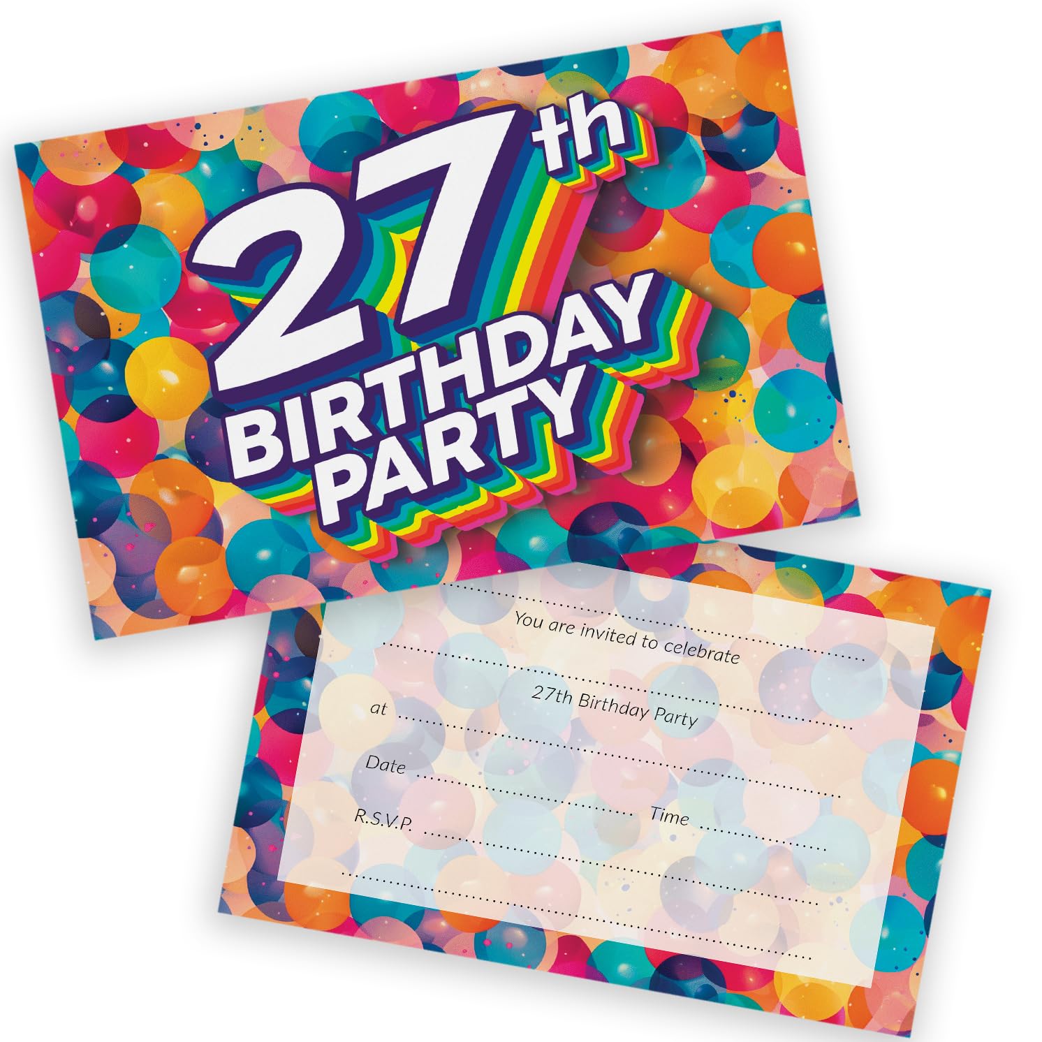 27th Birthday Party Invitations Men Women - Rainbow Balloons 20 Pack - Adults Birthday Invitations for Friends Family A6 Bday Party Invites Invitation Cards with Folding Envelopes