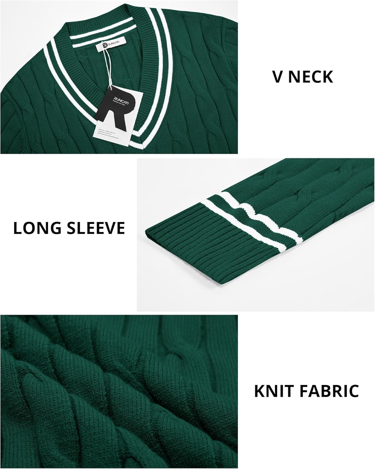 Runcati Mens V Neck Sweater Casual Cable Knit Slim Fit Pullover Long Sleeve Fall Winter Sweaters - Image 5