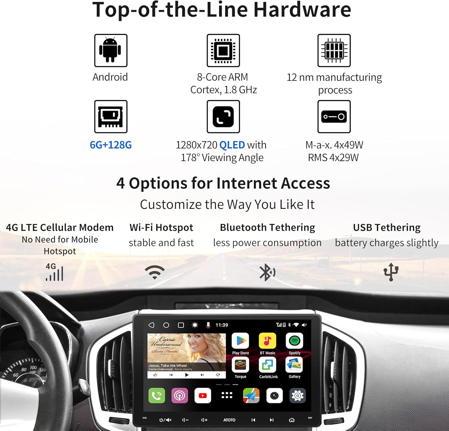 ATOTO S8 Ultra New 9" QLED Double Din Android Car Stereo, 8-Core 6G+128G, 4G LTE/WiFi, Wireless CarPlay&Android Auto, Dual Bluetooth w/aptX HD, 4*49W Amp,DSP/FM, SCVC,GPS Tracking&AI Chat, S8G2099UN